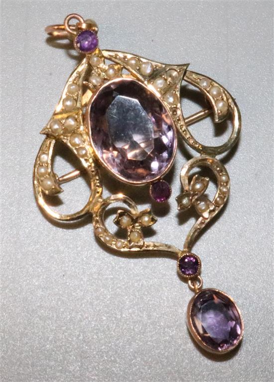 Amethyst and pearl pendant